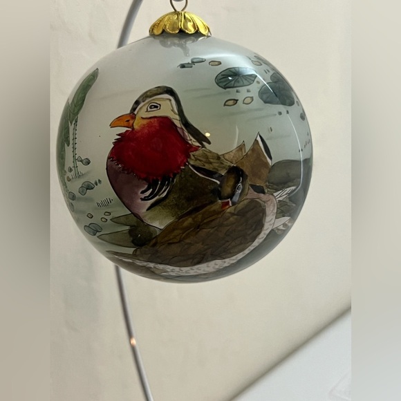 Hawaii Hand Painted Bird Floral Mele Kalikimaka Christmas Glass Ornament - Picture 2 of 13